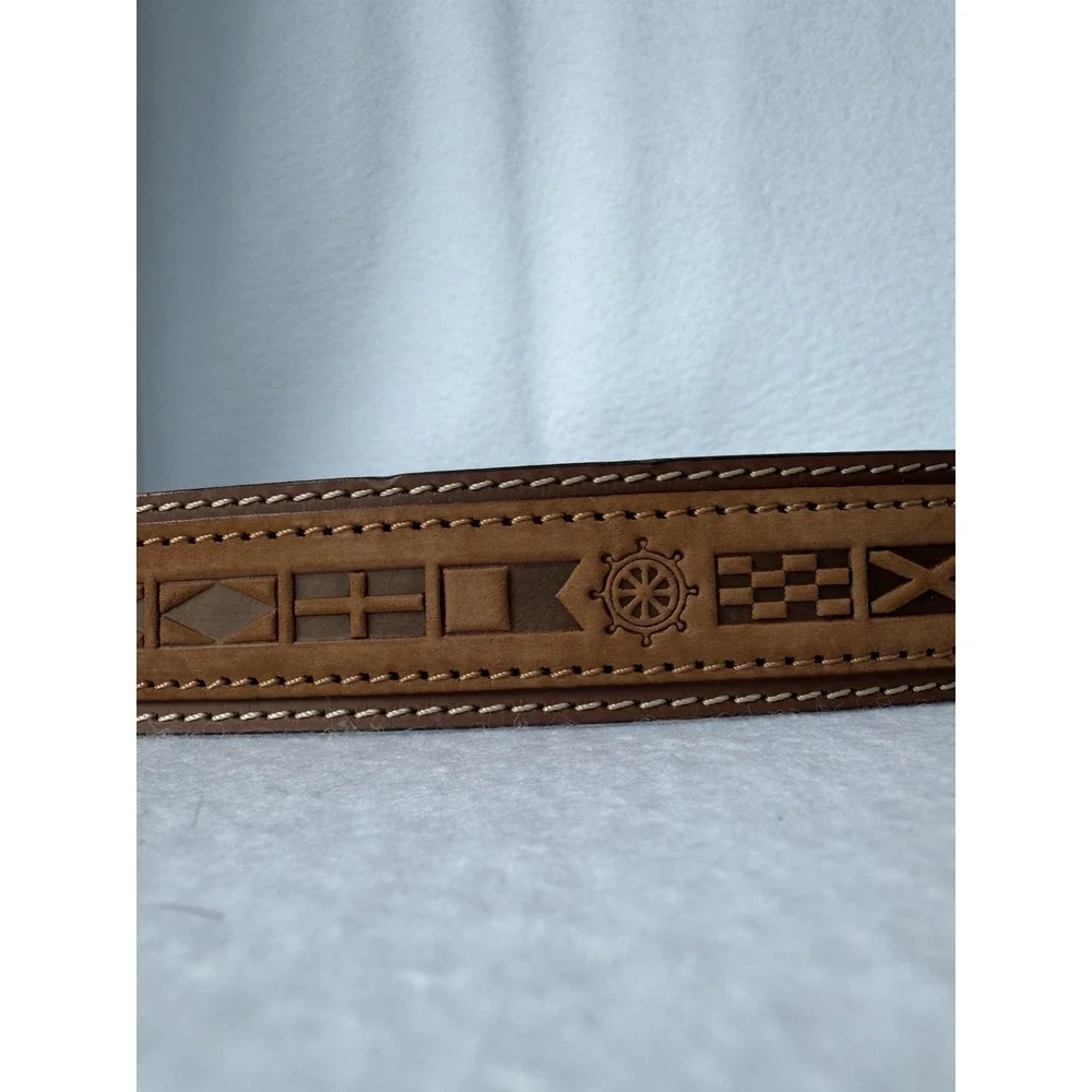 Cappelletti Italian Leather Nautical Flags‎ Belt Sz 44 Vera Pelle Made In Italy